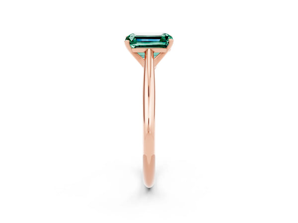 Rose gold Emerald Cut Green Sapphire Solitaire Engagement Ring with Cathedral Setting and Four-Prong Mount
