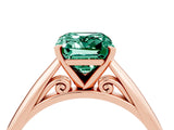 Rose gold Emerald Cut Green Sapphire Solitaire Engagement Ring with Cathedral Setting and Four-Prong Mount_76