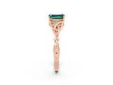 Rose gold Emerald Cut Green Sapphire Solitaire Engagement Ring with Celtic Knot Band and Four-Prong Setting_2