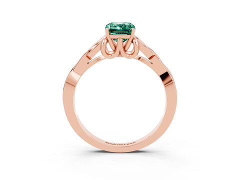 Rose gold Emerald Cut Green Sapphire Solitaire Engagement Ring with Celtic Knot Band and Four-Prong Setting_3