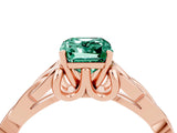 Rose gold Emerald Cut Green Sapphire Solitaire Engagement Ring with Celtic Knot Band and Four-Prong Setting_4