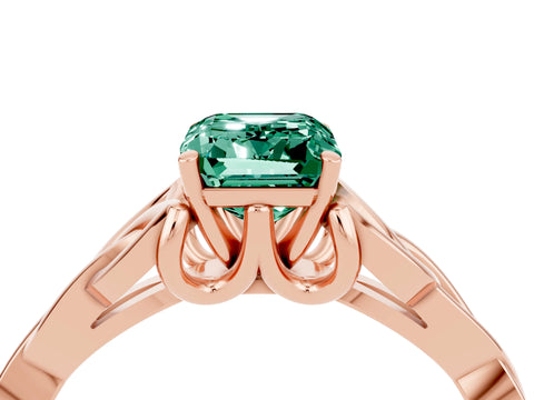 Rose gold Emerald Cut Green Sapphire Solitaire Engagement Ring with Celtic Knot Band and Four-Prong Setting_4