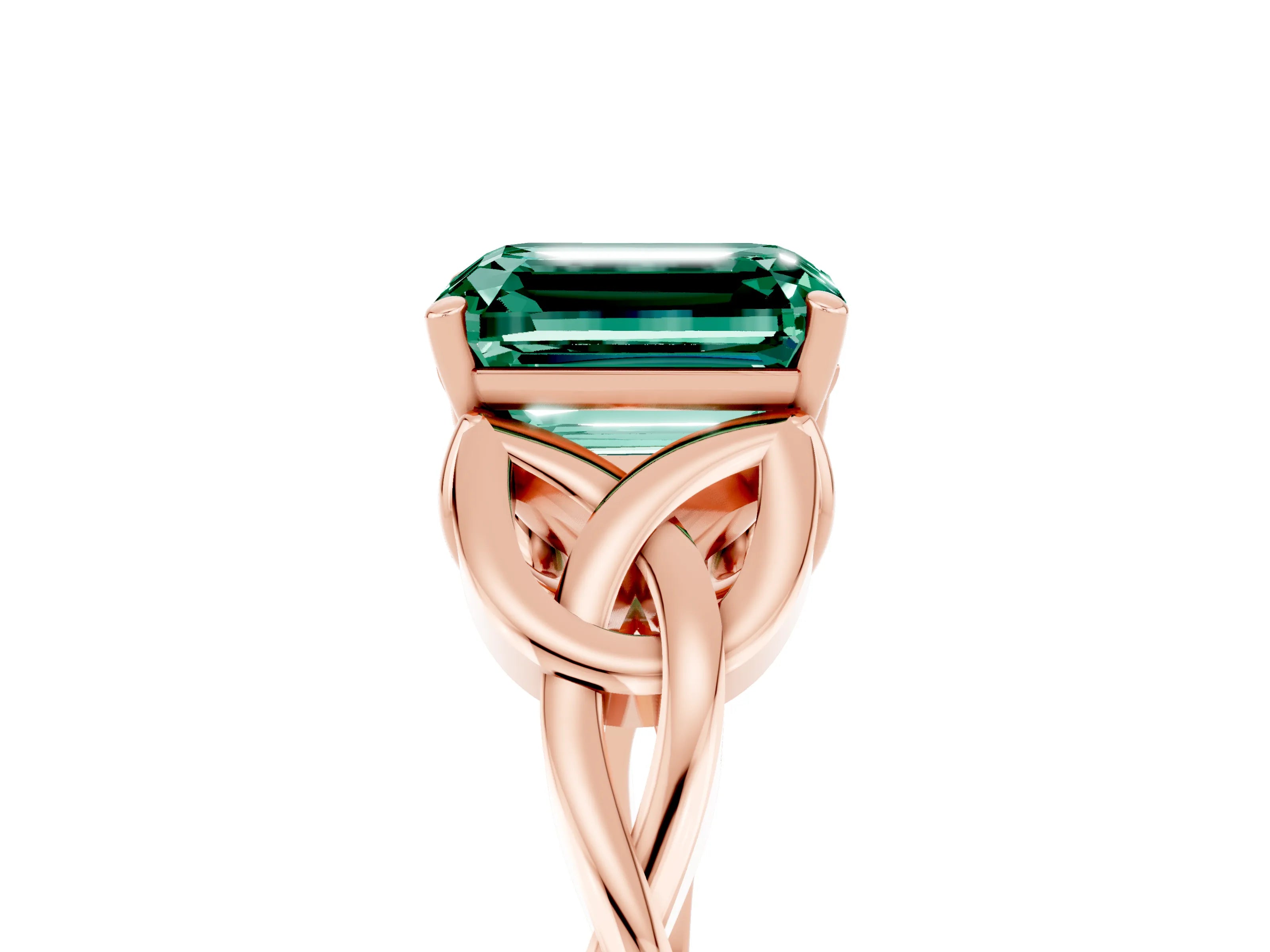 Rose gold Emerald Cut Green Sapphire Solitaire Engagement Ring with Celtic Knot Band and Four-Prong Setting_5