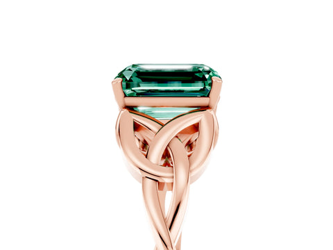 Rose gold Emerald Cut Green Sapphire Solitaire Engagement Ring with Celtic Knot Band and Four-Prong Setting_5