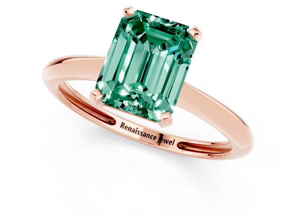 Rose gold Emerald Cut Green Sapphire Solitaire Engagement Ring with Classic Band and Four-Prong Setting