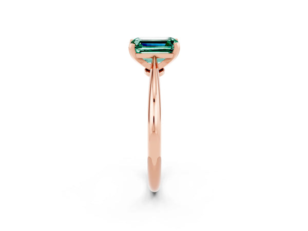 Rose gold Emerald Cut Green Sapphire Solitaire Engagement Ring with Classic Band and Four-Prong Setting