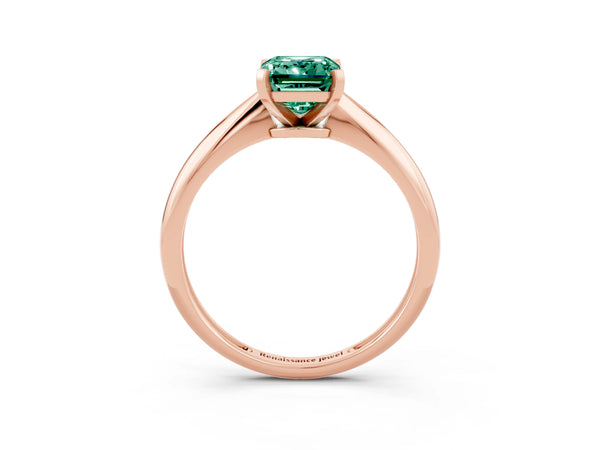 Rose gold Emerald Cut Green Sapphire Solitaire Engagement Ring with Classic Band and Four-Prong Setting