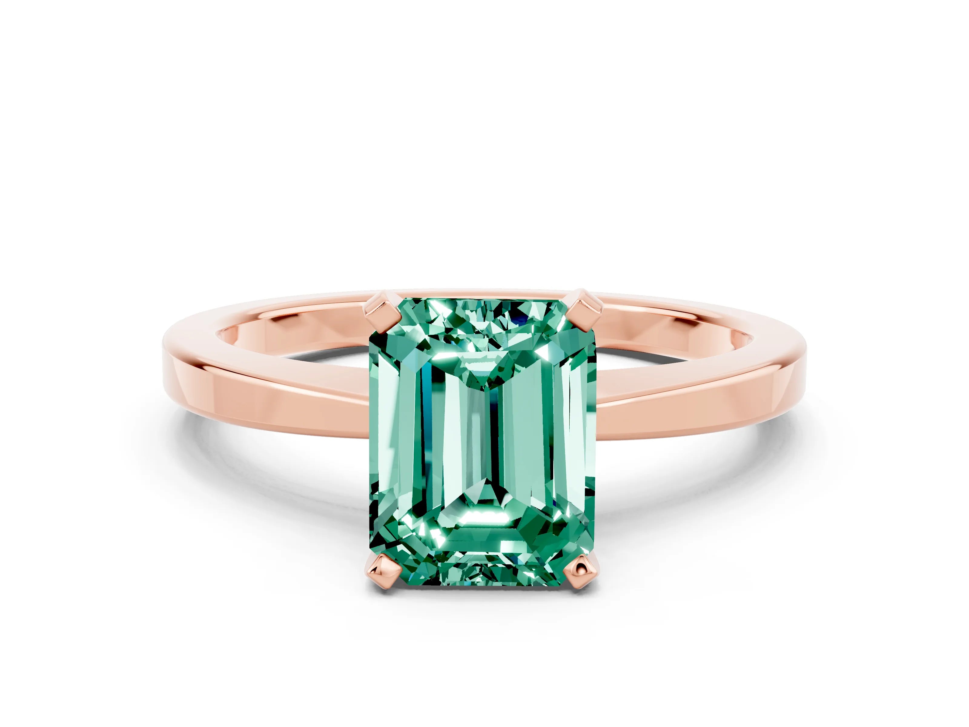 Rose gold Emerald Cut Green Sapphire Solitaire Engagement Ring with Classic Band and Four-Prong Setting_24