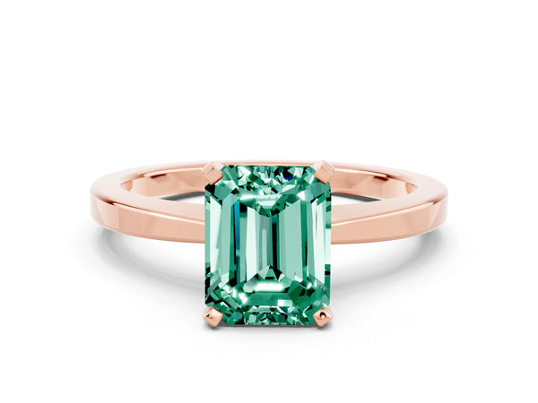 Rose gold Emerald Cut Green Sapphire Solitaire Engagement Ring with Classic Band and Four-Prong Setting