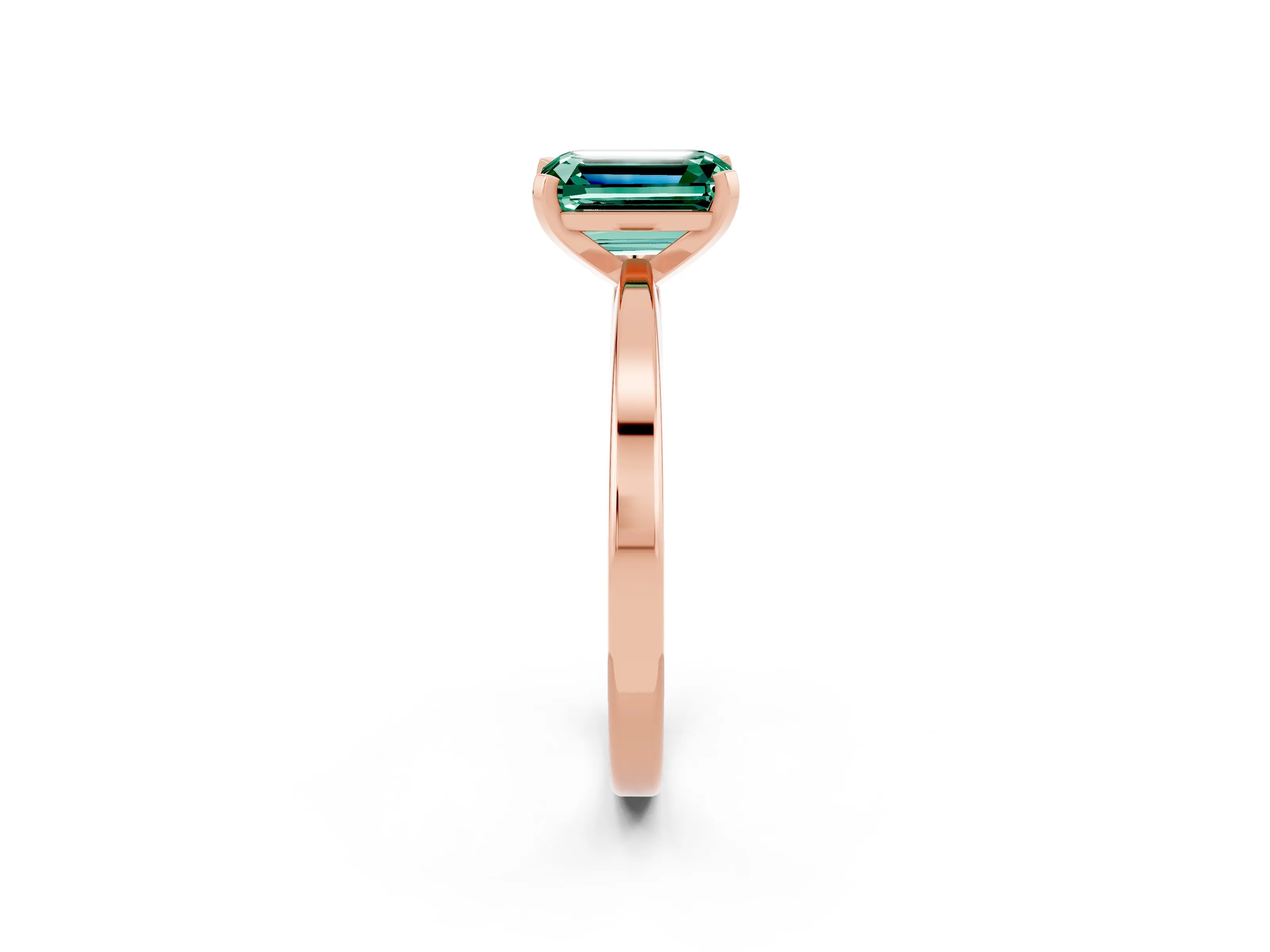Rose gold Emerald Cut Green Sapphire Solitaire Engagement Ring with Classic Band and Four-Prong Setting_26