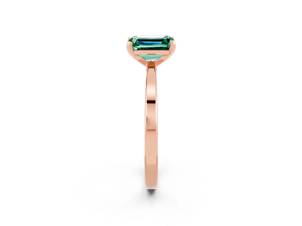 Rose gold Emerald Cut Green Sapphire Solitaire Engagement Ring with Classic Band and Four-Prong Setting