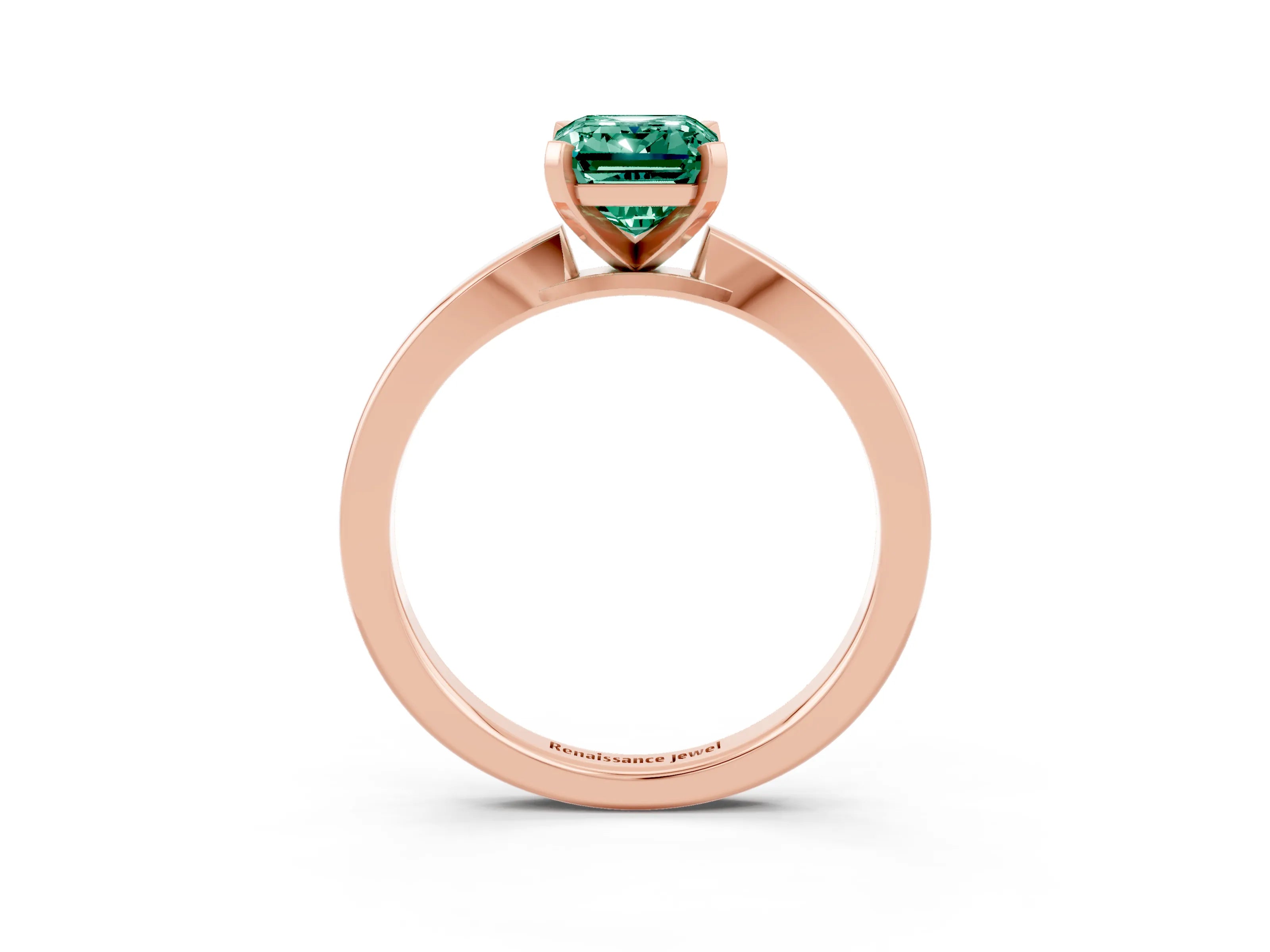 Rose gold Emerald Cut Green Sapphire Solitaire Engagement Ring with Classic Band and Four-Prong Setting_27