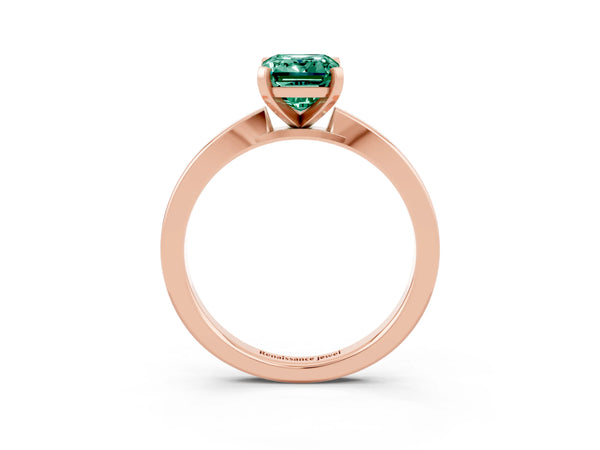 Rose gold Emerald Cut Green Sapphire Solitaire Engagement Ring with Classic Band and Four-Prong Setting
