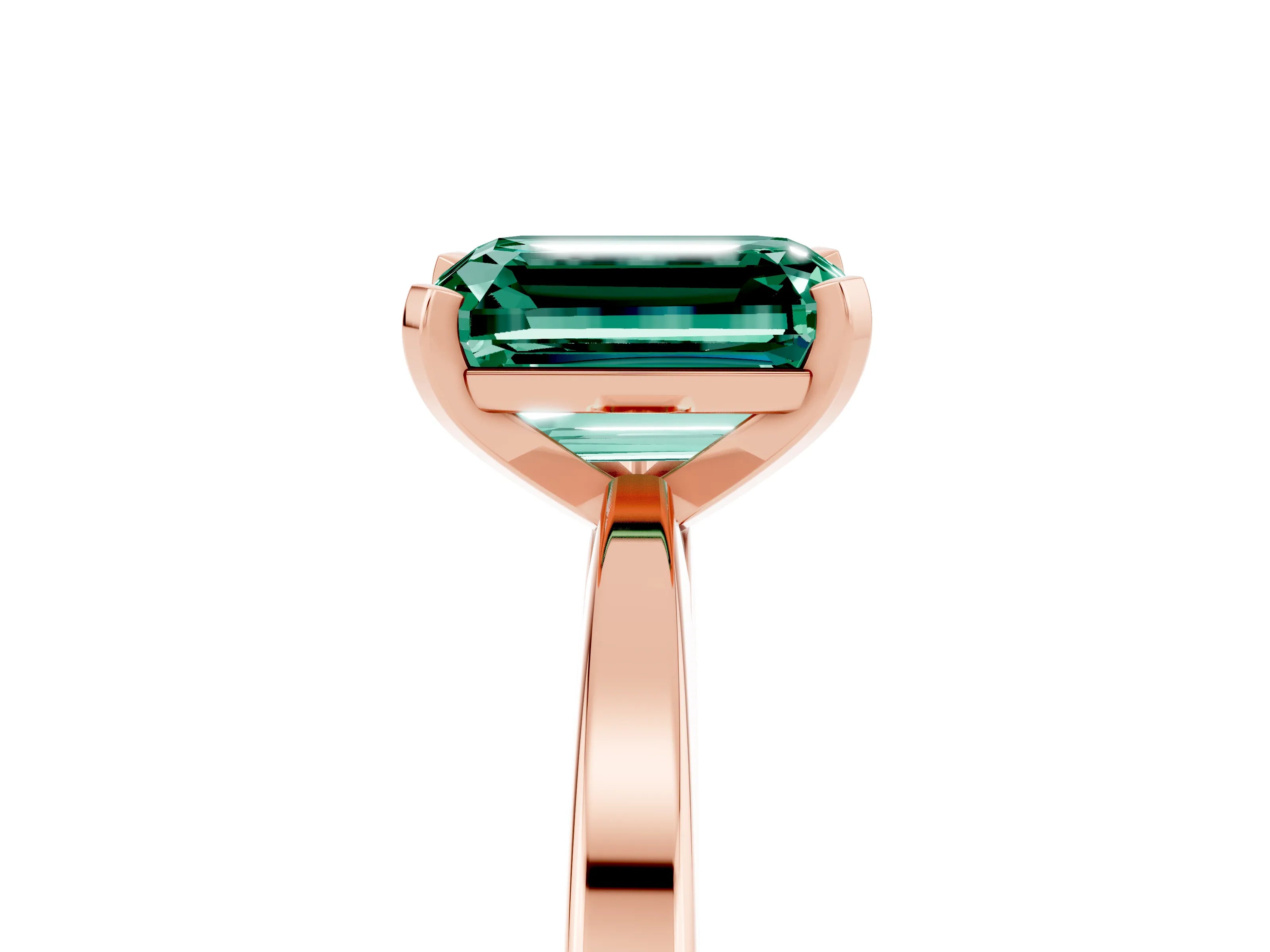 Rose gold Emerald Cut Green Sapphire Solitaire Engagement Ring with Classic Band and Four-Prong Setting_29