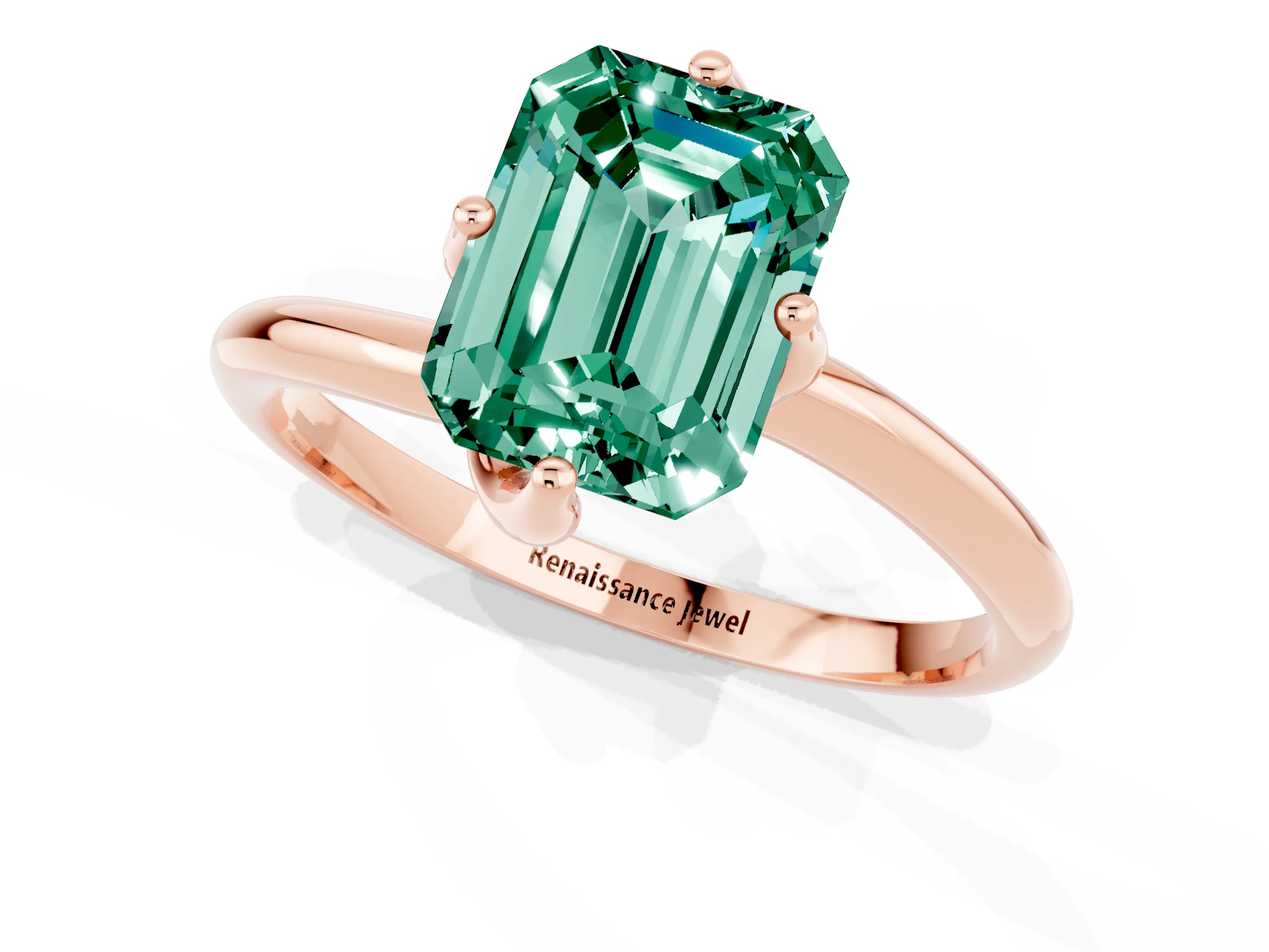 Rose gold Emerald Cut Green Sapphire Solitaire Engagement Ring with Four-Prong Setting and Classic Band_13