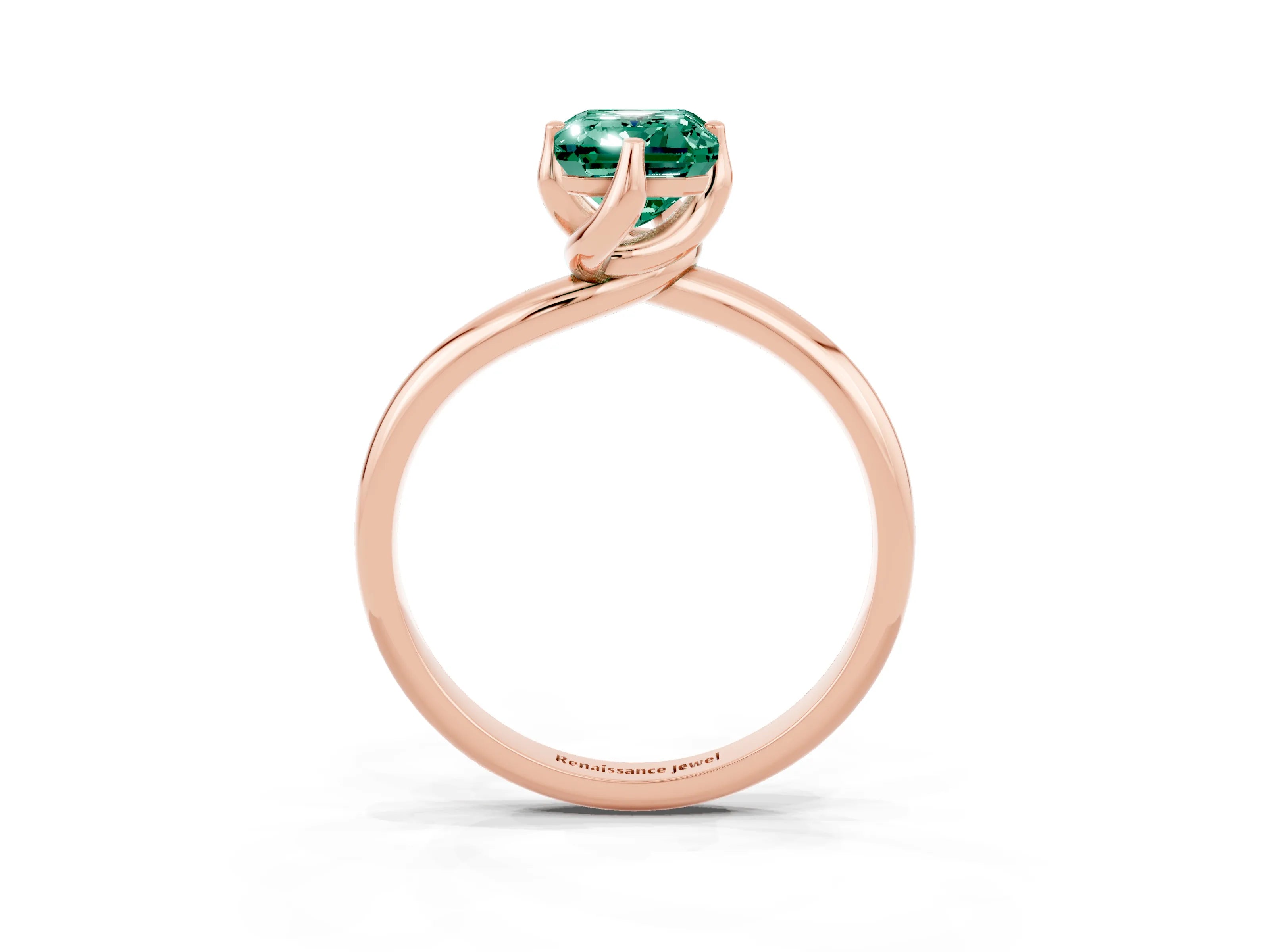 Rose gold Emerald Cut Green Sapphire Solitaire Engagement Ring with Four-Prong Setting and Classic Band_15