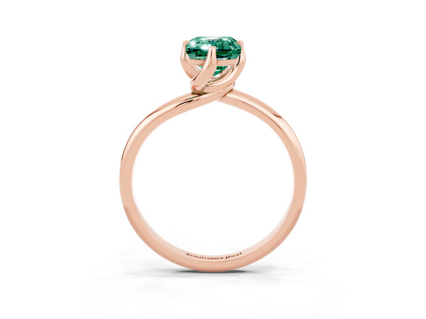 Rose gold Emerald Cut Green Sapphire Solitaire Engagement Ring with Four-Prong Setting and Classic Band
