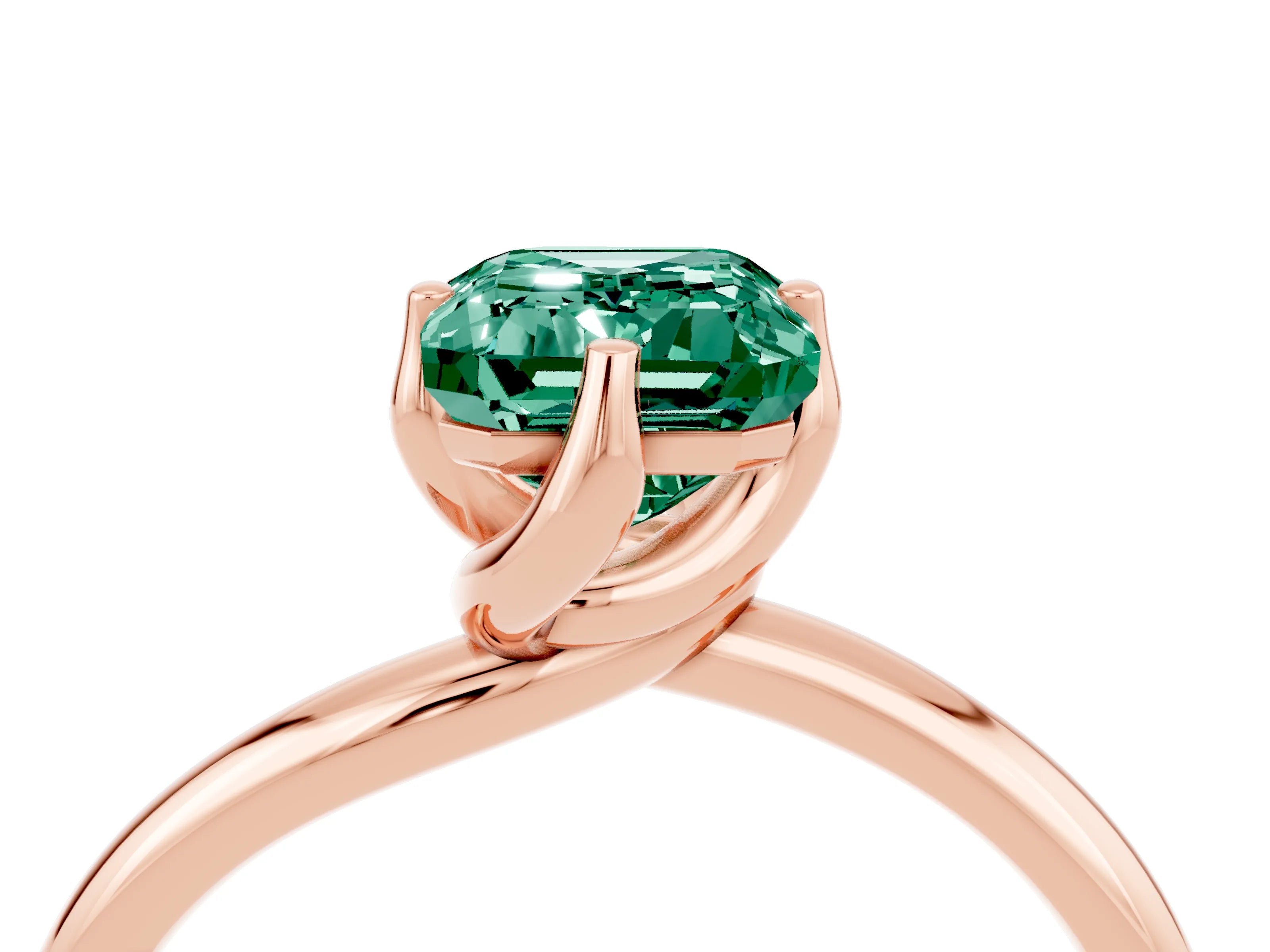 Rose gold Emerald Cut Green Sapphire Solitaire Engagement Ring with Four-Prong Setting and Classic Band_16
