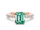 Rose gold Emerald Cut Green Sapphire Solitaire Engagement Ring with Pavé Band and Four-Prong Setting