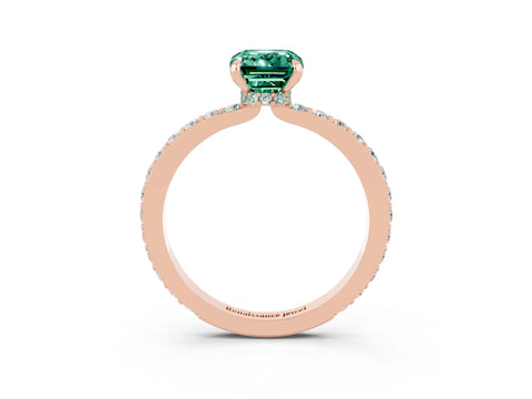 Rose gold Emerald Cut Green Sapphire Solitaire Engagement Ring with Pavé Band and Four-Prong Setting_3