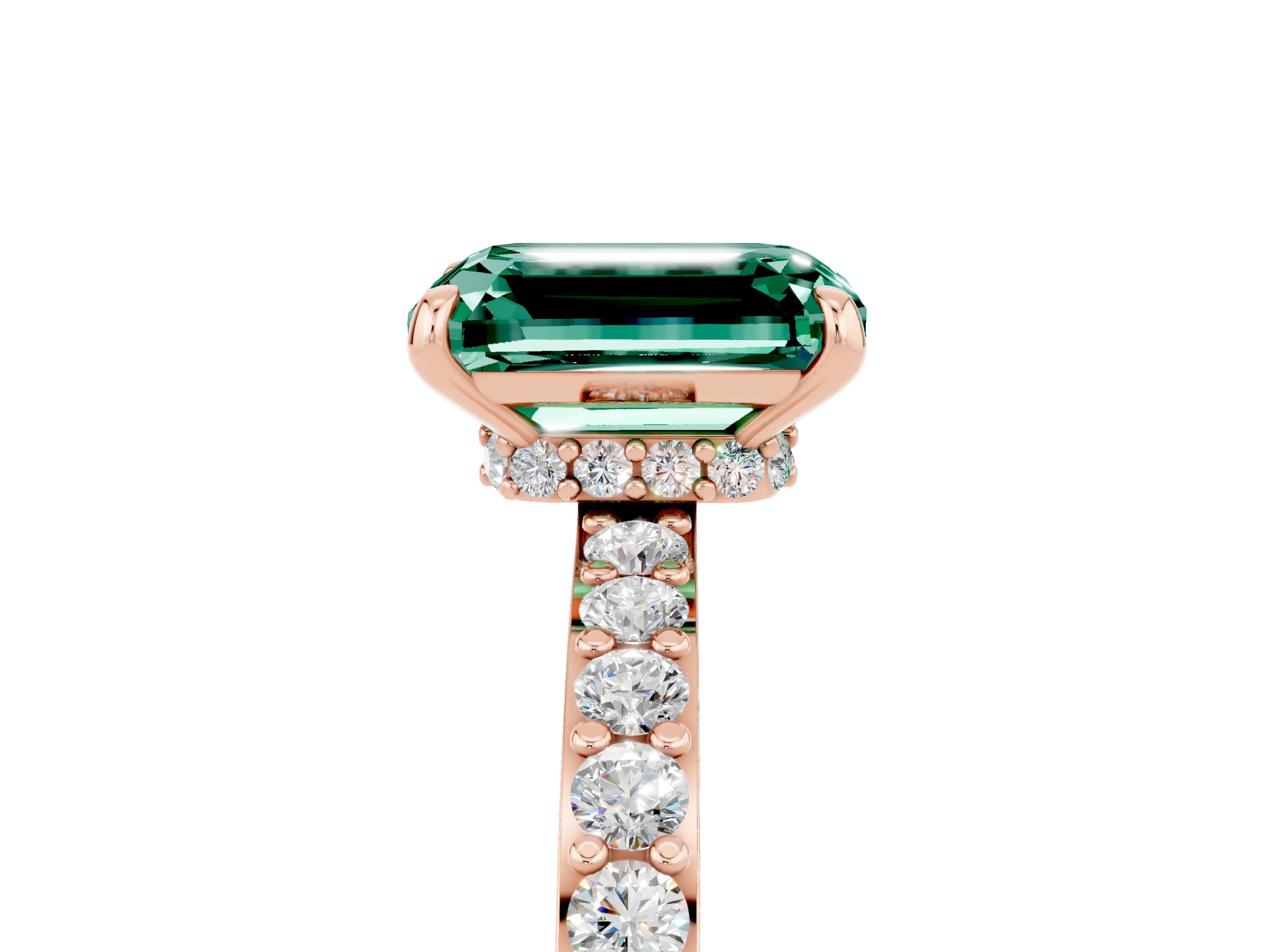 Rose gold Emerald Cut Green Sapphire Solitaire Engagement Ring with Pavé Band and Four-Prong Setting_5