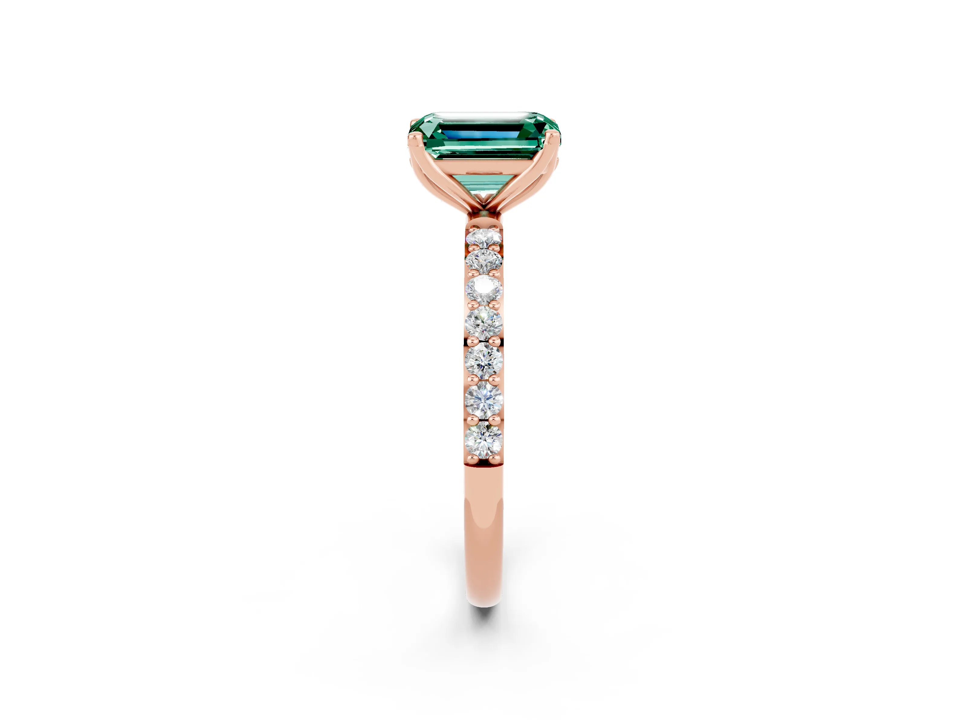 Rose gold Emerald Cut Green Sapphire Solitaire Engagement Ring with Pavé Band and Prong Setting_2