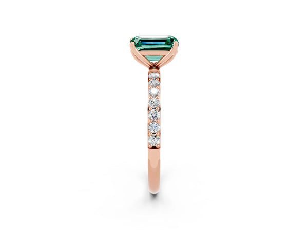 Rose gold Emerald Cut Green Sapphire Solitaire Engagement Ring with Round  Pavé Band and Prong Setting