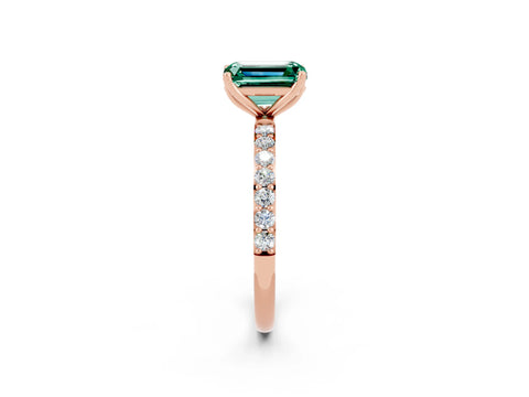 Rose gold Emerald Cut Green Sapphire Solitaire Engagement Ring with Pavé Band and Prong Setting_2