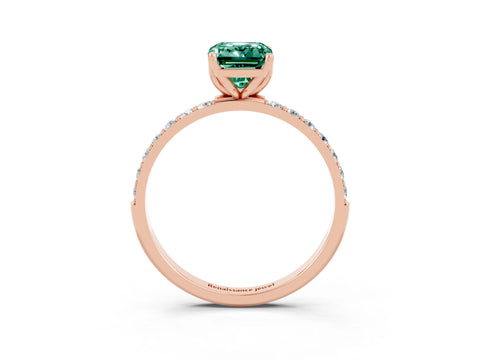 Rose gold Emerald Cut Green Sapphire Solitaire Engagement Ring with Pavé Band and Prong Setting_3