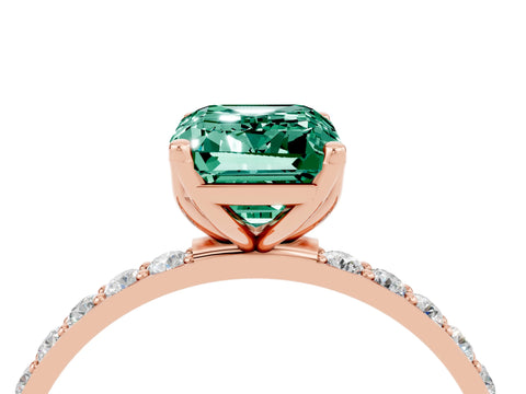 Rose gold Emerald Cut Green Sapphire Solitaire Engagement Ring with Pavé Band and Prong Setting_4