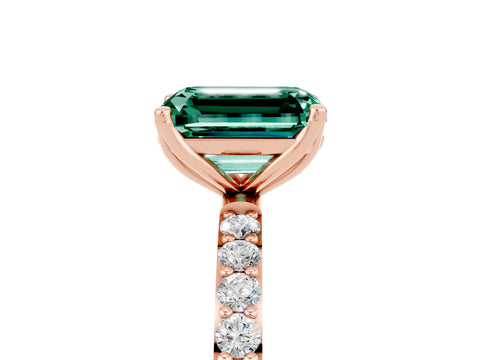 Rose gold Emerald Cut Green Sapphire Solitaire Engagement Ring with Pavé Band and Prong Setting_5