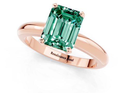 Rose gold Emerald Cut Green Sapphire Solitaire Engagement Ring with Round Band and Four-Prong Setting_1