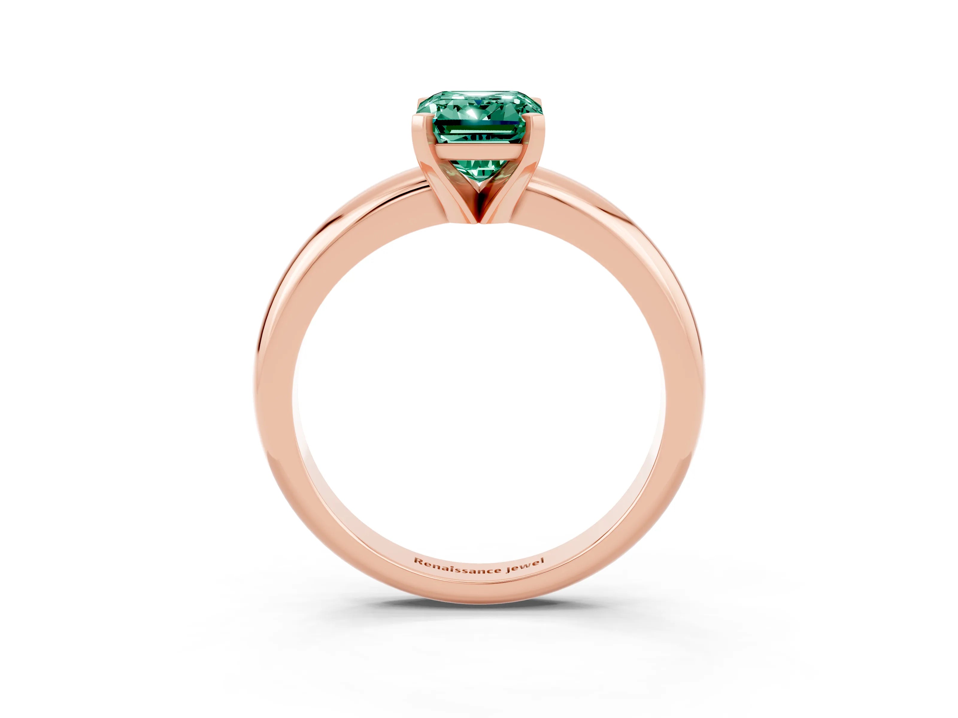 Rose gold Emerald Cut Green Sapphire Solitaire Engagement Ring with Round Band and Four-Prong Setting_3