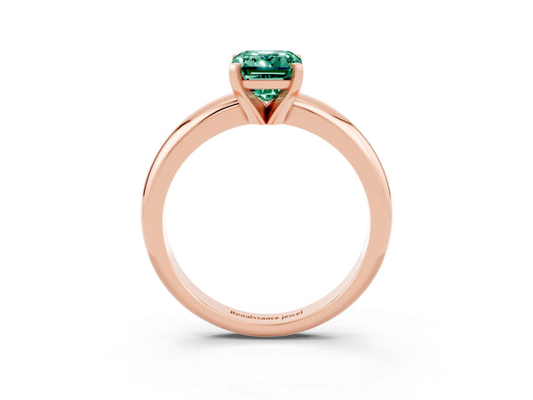Rose gold Emerald Cut Green Sapphire Solitaire Engagement Ring with Round Band and Four-Prong Setting