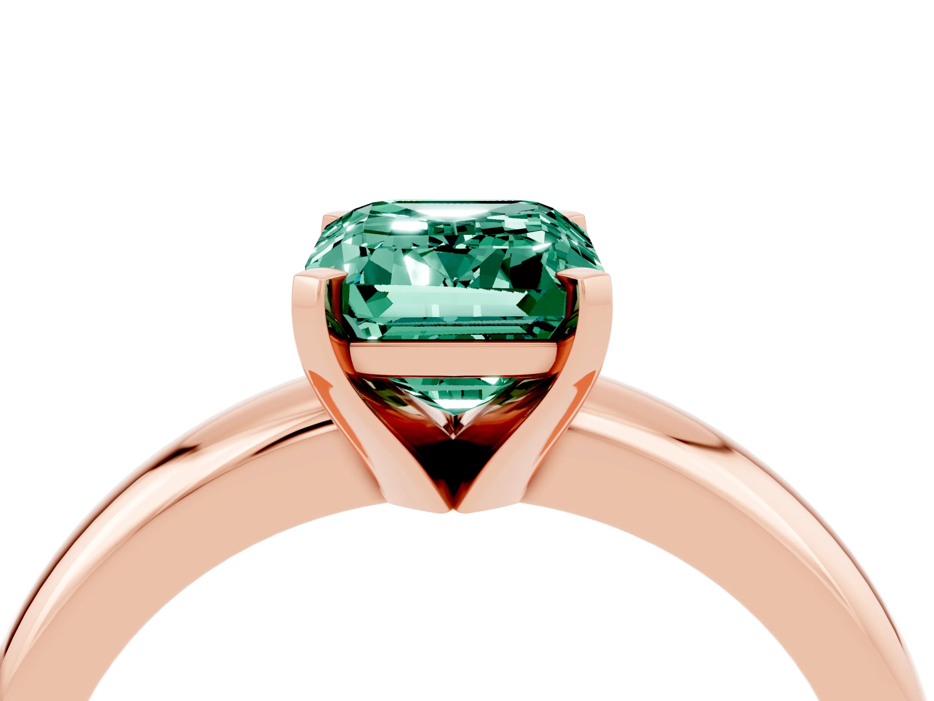 Rose gold Emerald Cut Green Sapphire Solitaire Engagement Ring with Round Band and Four-Prong Setting_4