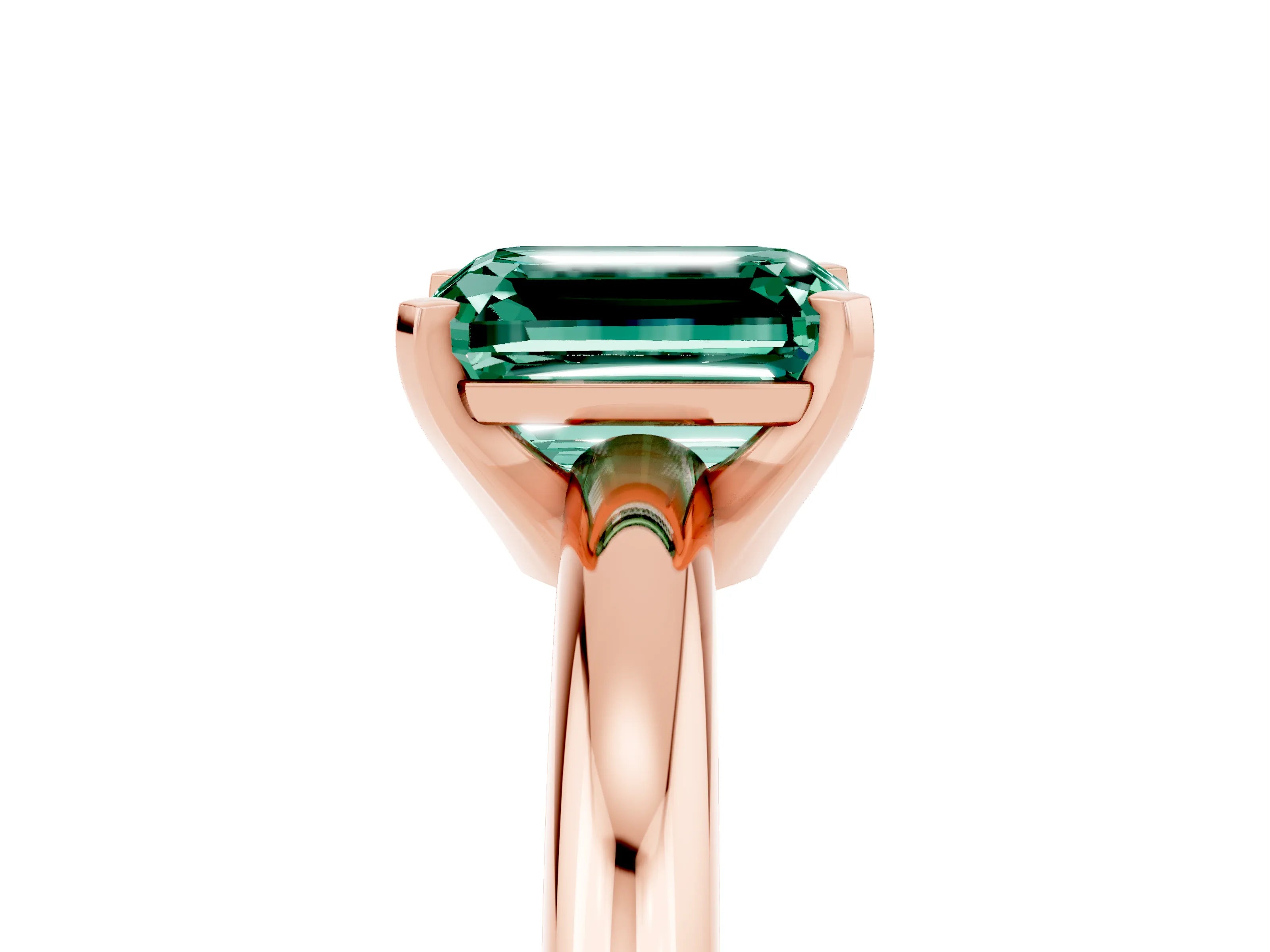 Rose gold Emerald Cut Green Sapphire Solitaire Engagement Ring with Round Band and Four-Prong Setting_5