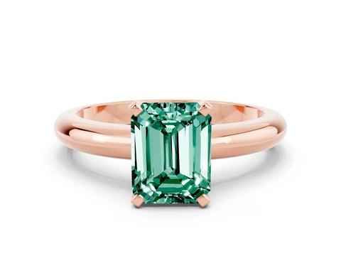 Rose gold Emerald Cut Green Sapphire Solitaire Engagement Ring with Round Band and Four-Prong Setting