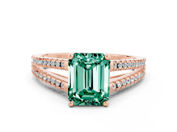 Rose gold Emerald Cut Green Sapphire Solitaire Engagement Ring with Split Shank Pavé Band