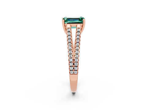Rose gold Emerald Cut Green Sapphire Solitaire Engagement Ring with Split Shank Pavé Band_2
