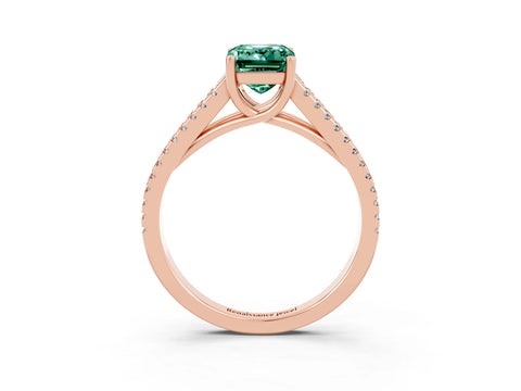 Rose gold Emerald Cut Green Sapphire Solitaire Engagement Ring with Split Shank Pavé Band_3
