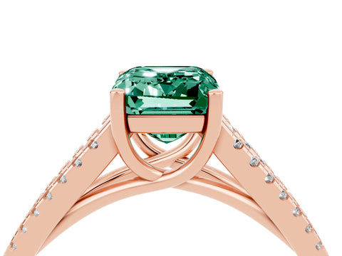 Rose gold Emerald Cut Green Sapphire Solitaire Engagement Ring with Split Shank Pavé Band_4