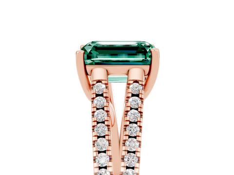 Rose gold Emerald Cut Green Sapphire Solitaire Engagement Ring with Split Shank Pavé Band_5
