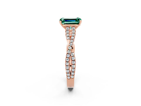 Rose gold Emerald Cut Green Sapphire Solitaire Engagement Ring with Twisted Pavé Band and Four-Prong Setting_2