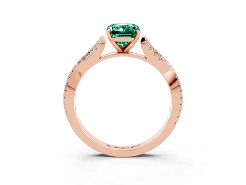 Rose gold Emerald Cut Green Sapphire Solitaire Engagement Ring with Twisted Pavé Band and Four-Prong Setting_3