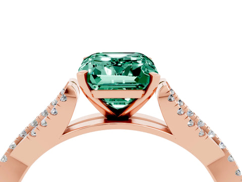 Rose gold Emerald Cut Green Sapphire Solitaire Engagement Ring with Twisted Pavé Band and Four-Prong Setting_4