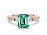 Rose gold Emerald Cut Green Sapphire Solitaire Pavé Band with Four-Prong Setting