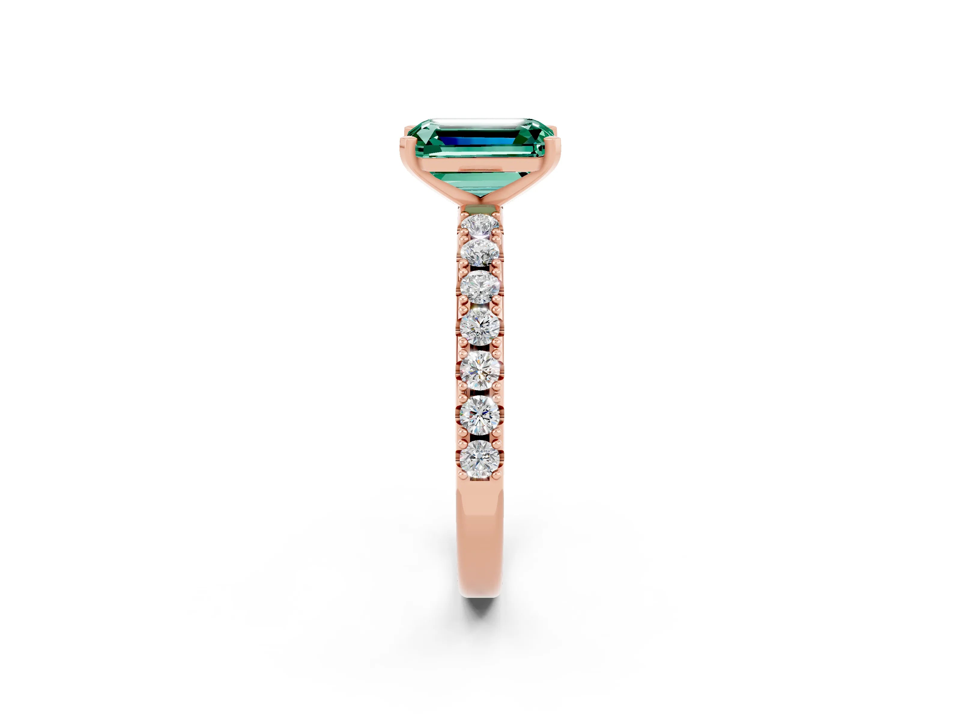 Rose gold Emerald Cut Green Sapphire Solitaire Pavé Band with Four-Prong Setting_2