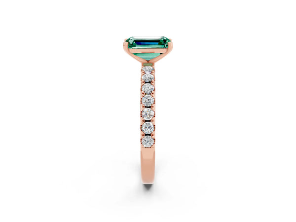 Rose gold Emerald Cut Green Sapphire Solitaire Pavé Band with Four-Prong Setting
