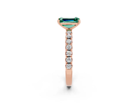 Rose gold Emerald Cut Green Sapphire Solitaire Pavé Band with Four-Prong Setting_2