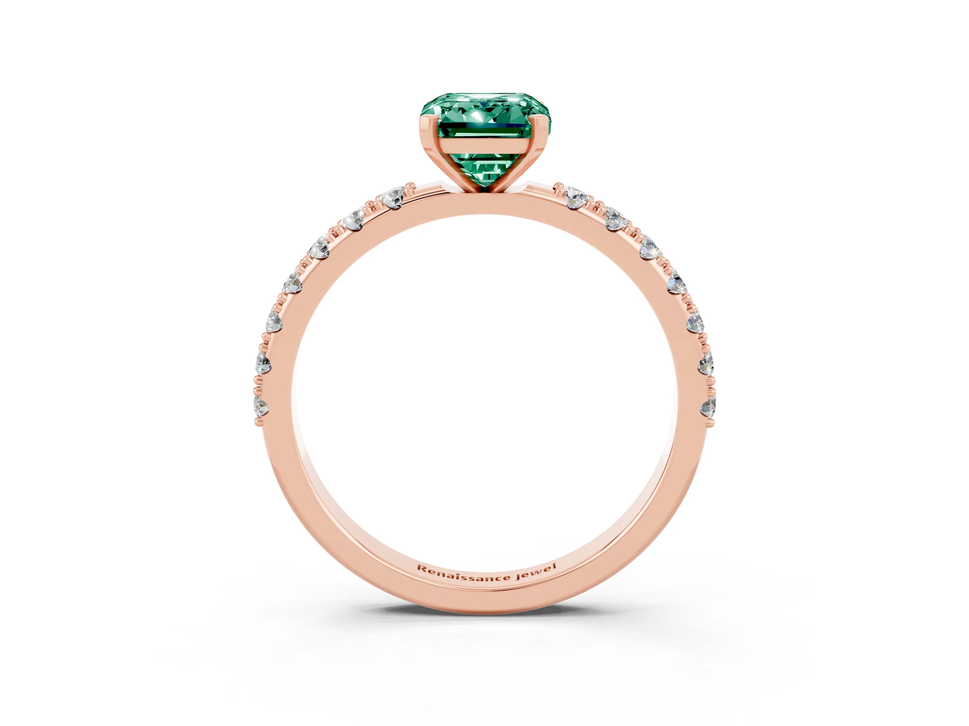 Rose gold Emerald Cut Green Sapphire Solitaire Pavé Band with Four-Prong Setting_3